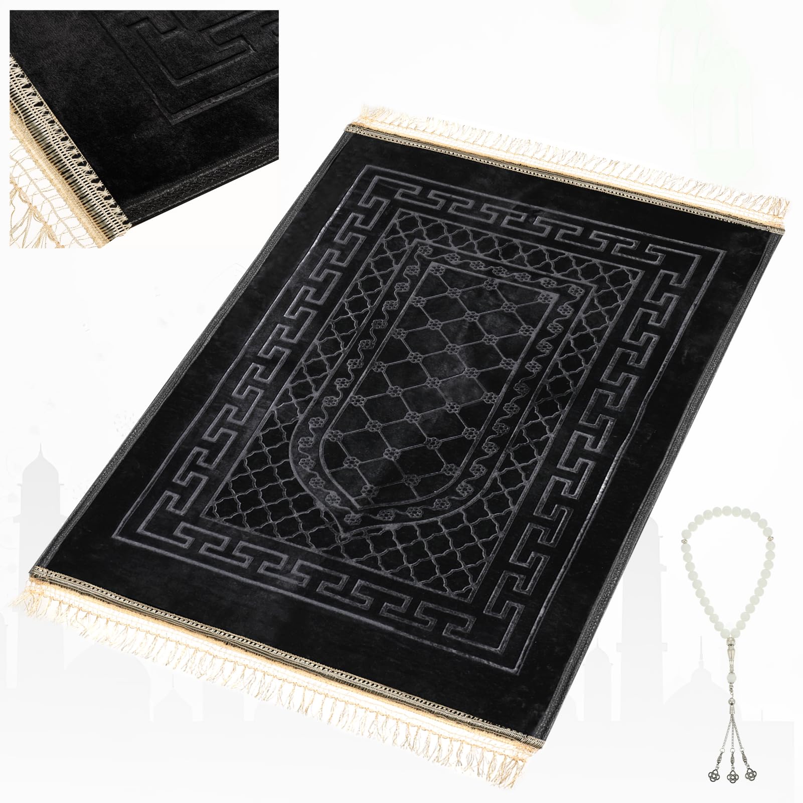 Amazon.com: FUMMI Soft Padded Muslim Prayer Rug with Tasbih Beads